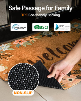 SAKSUN door mat with non slip TPE backing stays in place outdoors