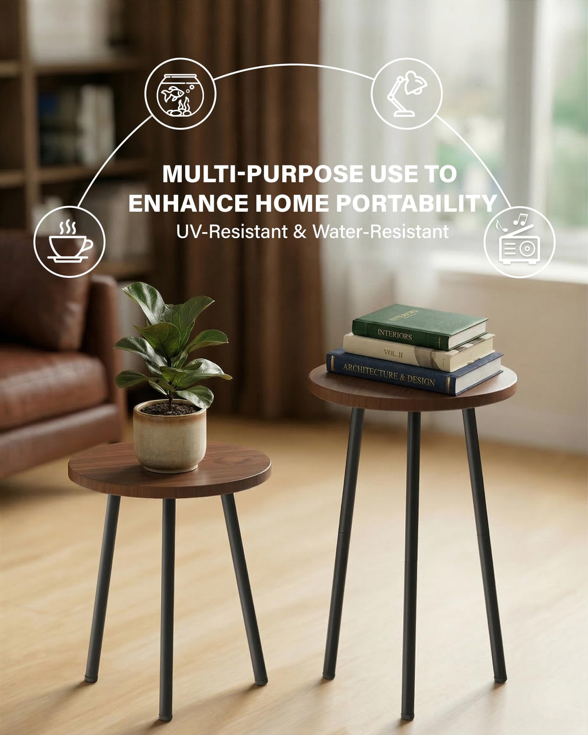 SAKSUN versatile stand fits beside sofas or by windows.