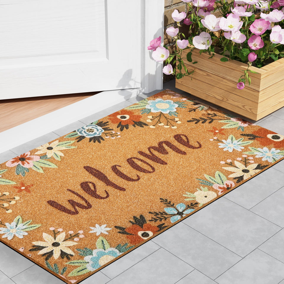 SAKSUN floral welcome mat, 17x30 inches, enhances curb appeal and greets guests