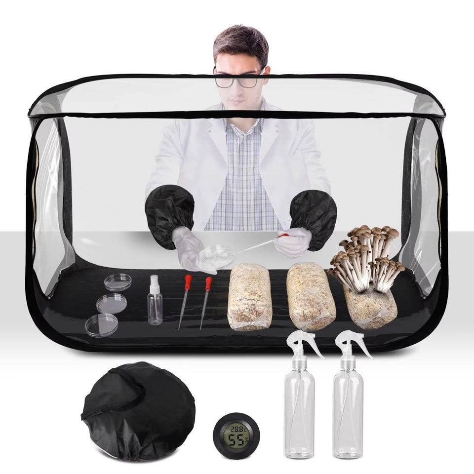 Salcod large still air box mushroom grow tent with clear panels for easy observation.