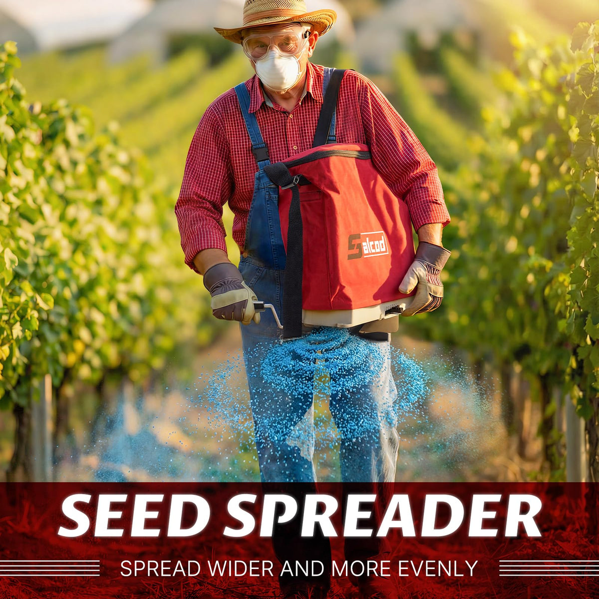 Salcod multi-purpose spreader for seed, fertilizer, and salt across yards.