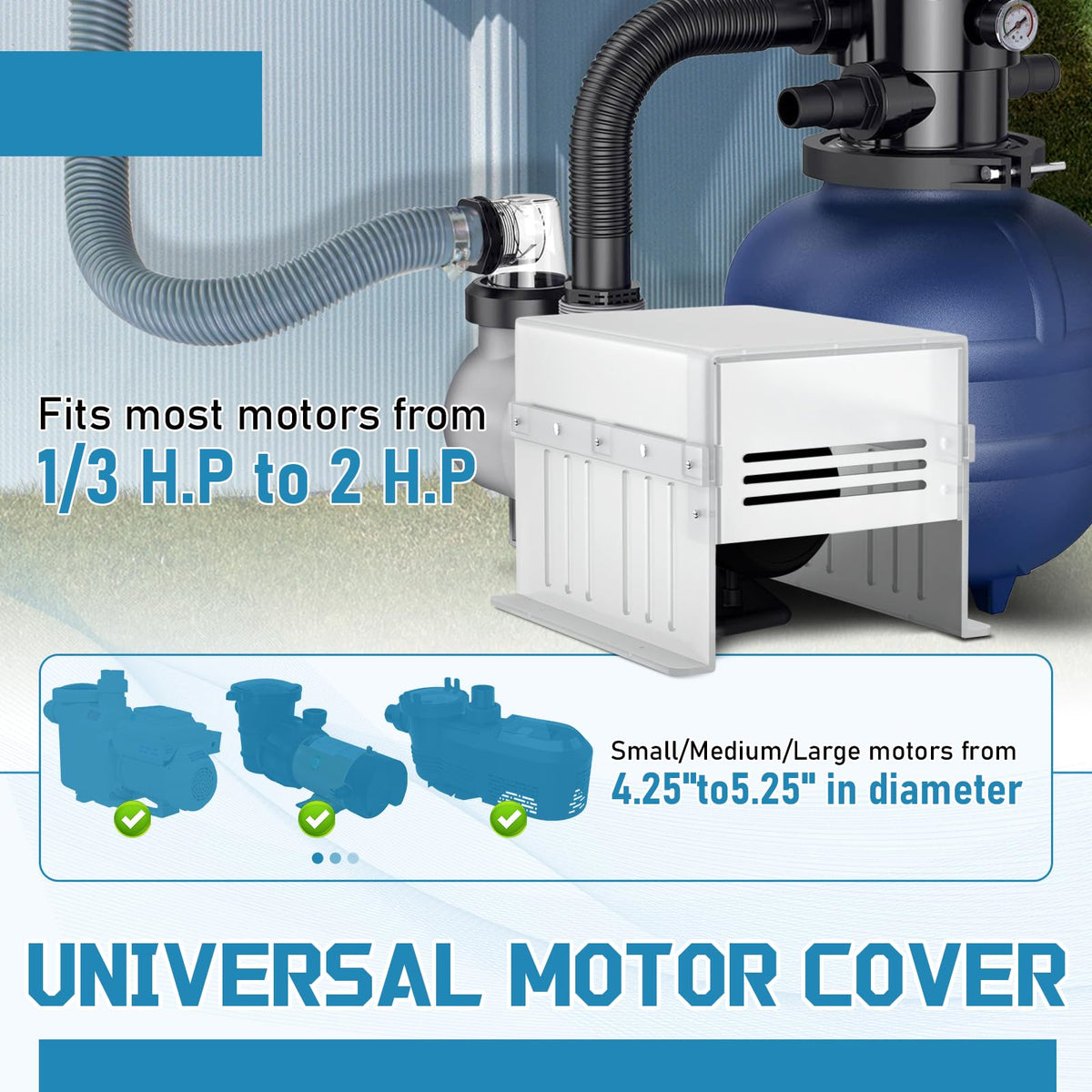 Salcod pool pump cover with side vents promotes airflow to prevent overheating