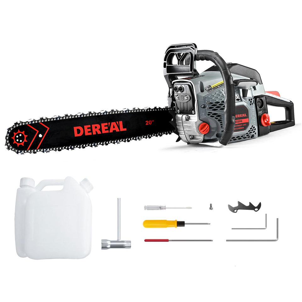 Salem Master gas chainsaw with 20-inch bar for efficient outdoor cutting.