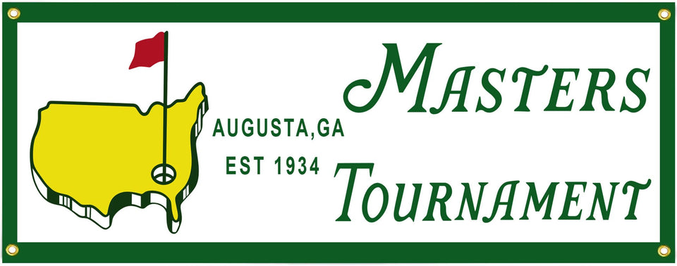 Salmophy Golf Masters Augusta banner flag displayed indoors for wall decor.