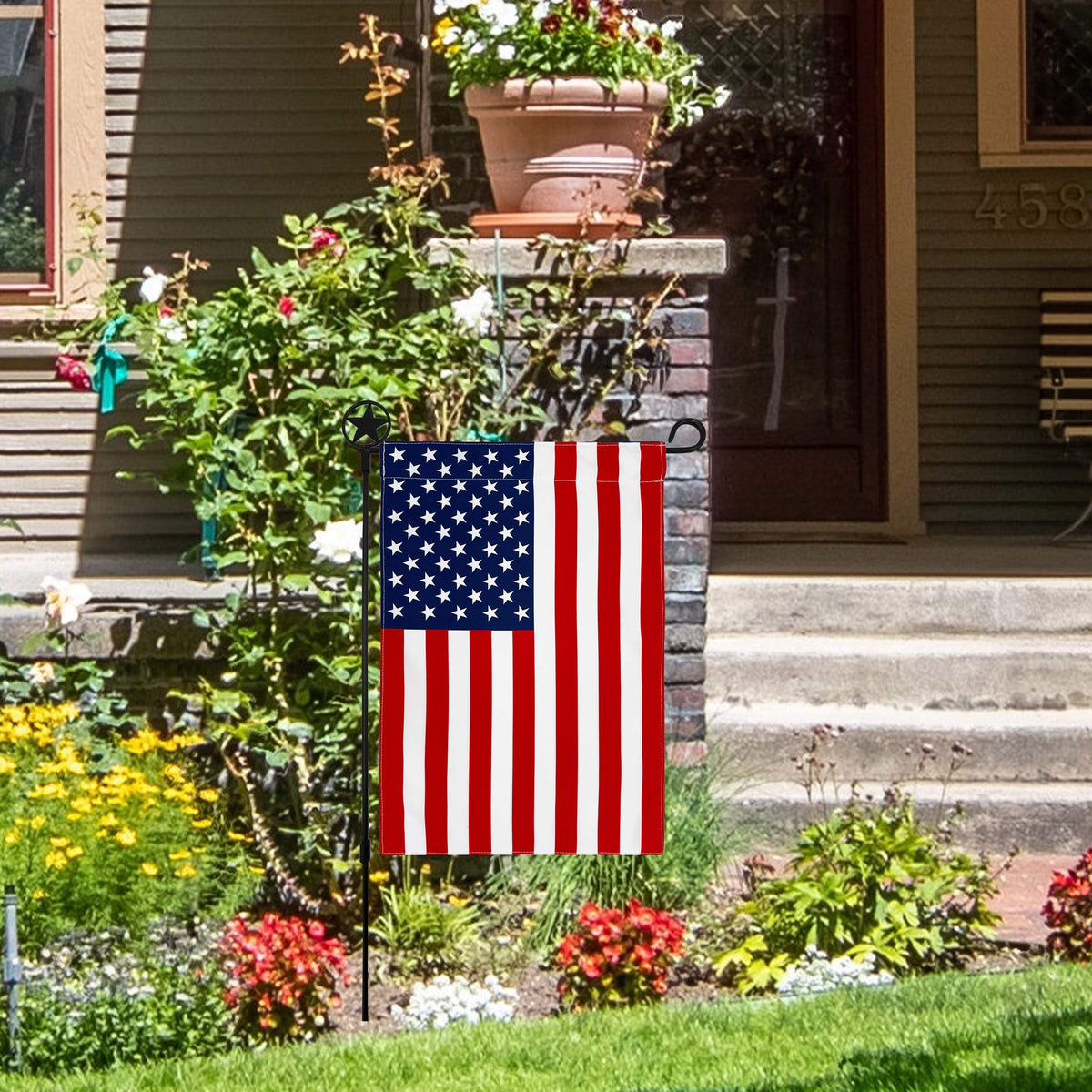 Salt and Palms 12.5 x 19-inch flag with 1.5-inch sleeve for hanging.