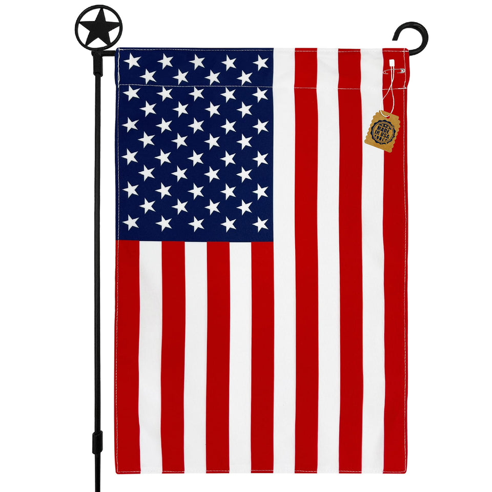Salt and Palms American 4th of July garden flag for outdoor patriotic display.