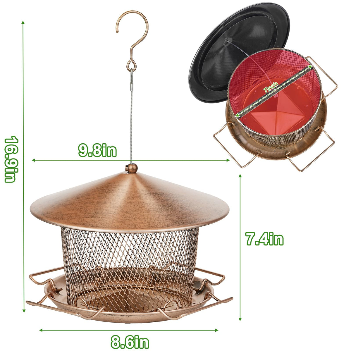 Samhe feeder shows four feeding ports and perches for multiple birds.