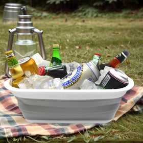 SAMMART 9.2L collapsible wash basin folded for easy storage.
