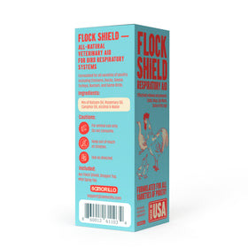 Usage card beside Samorillo Flock Shield product bottle.