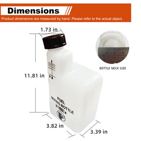Sanbaiyi 2-stroke mixing bottle cap and markings, quick ratio reference.