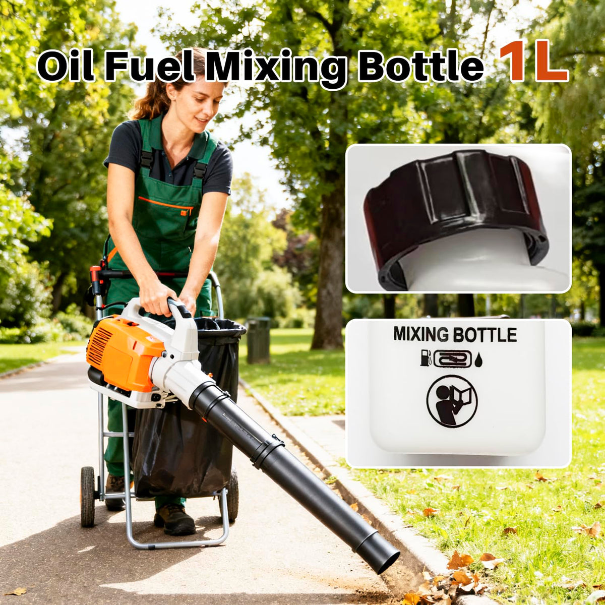 Sanbaiyi 2-stroke bottle with measurement lines, supports common fuel-oil ratios.