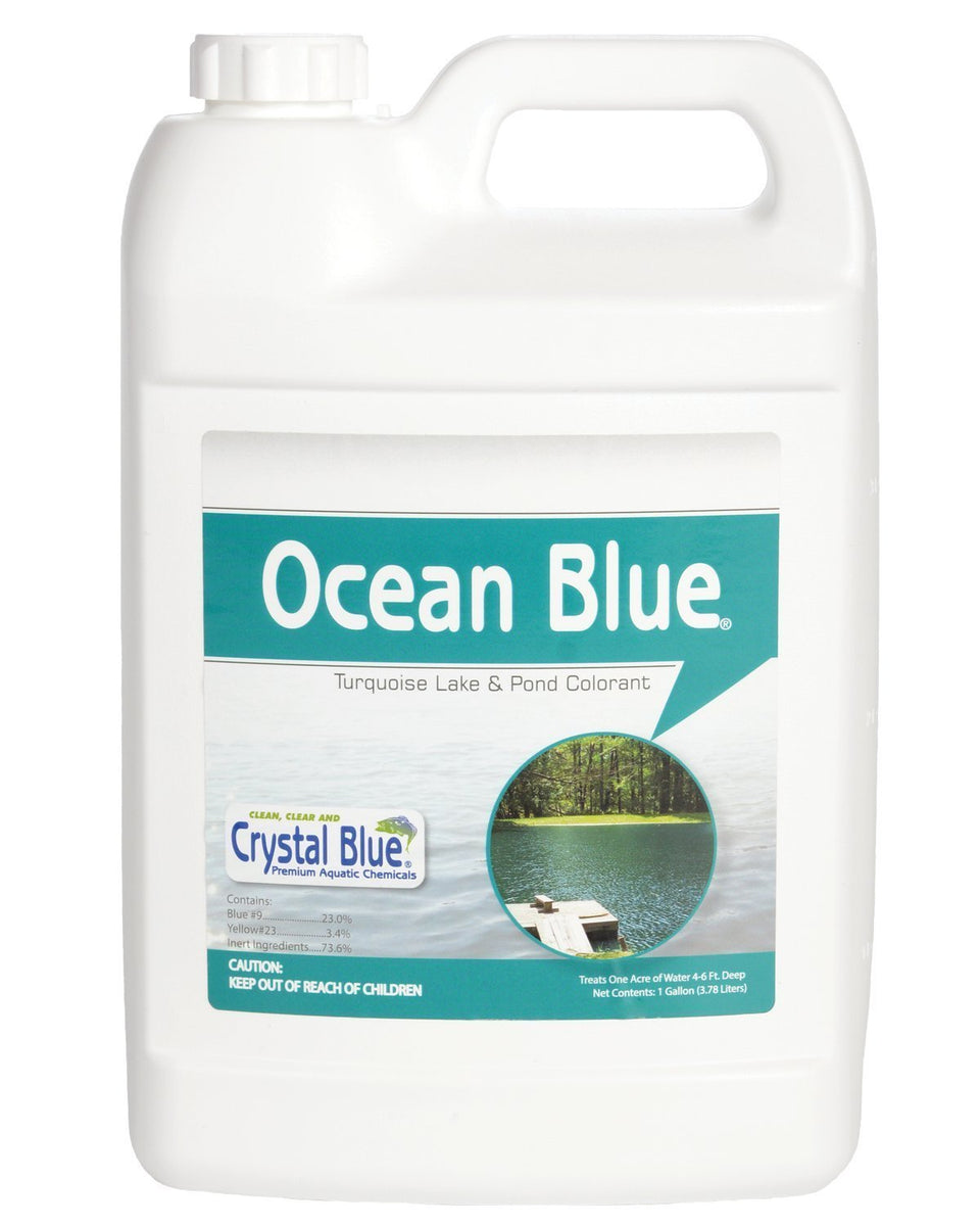 Sanco Crystal Blue pond dye bottle for quick color enhancement of ponds