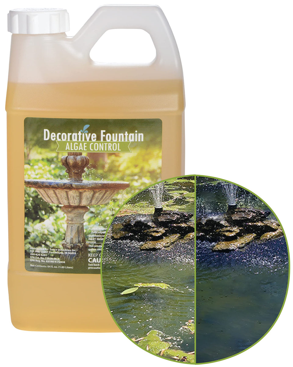 Sanco Fountain Algaecide 64oz bottle for powerful pond algae control.