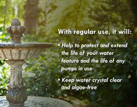Sanco Fountain Algaecide and Clarifier label showing usage notes