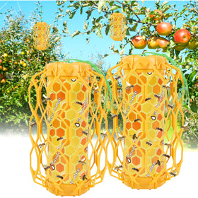 Sancodee 2-pack upgraded wasp trap hanging outdoors for garden pest control.