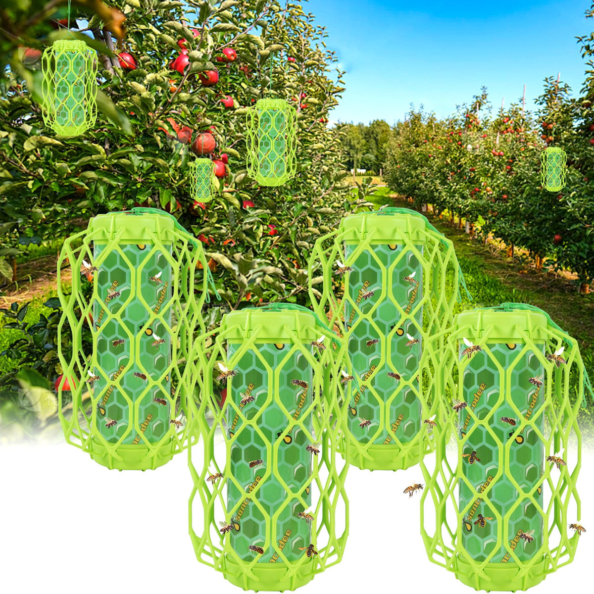 Sancodee 4-pack upgraded wasp trap for outdoor hanging attracts wasps and other flying insects.