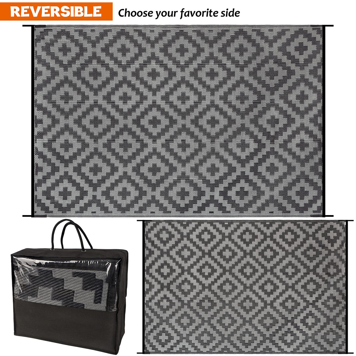 SAND MINE easy-clean outdoor rug wipes clean and dries quickly after use.
