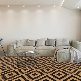 SAND MINE patio rug on deck creates a defined entertaining area