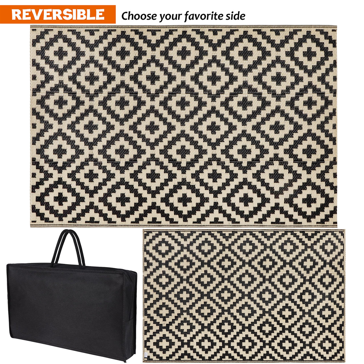 SAND MINE patio rug lattice design offers two looks in one for flexible decor.