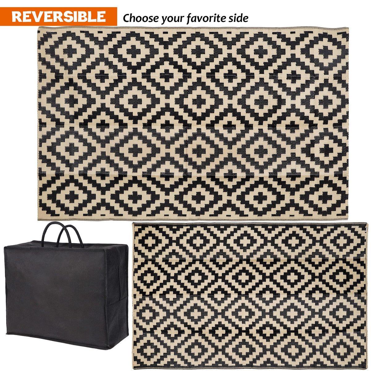 SAND MINE rug folded compactly with carrying bag for easy travel