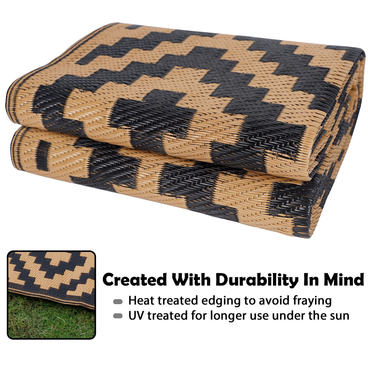 SAND MINE reversible mat outdoors beside a campfire, folds for compact storage.