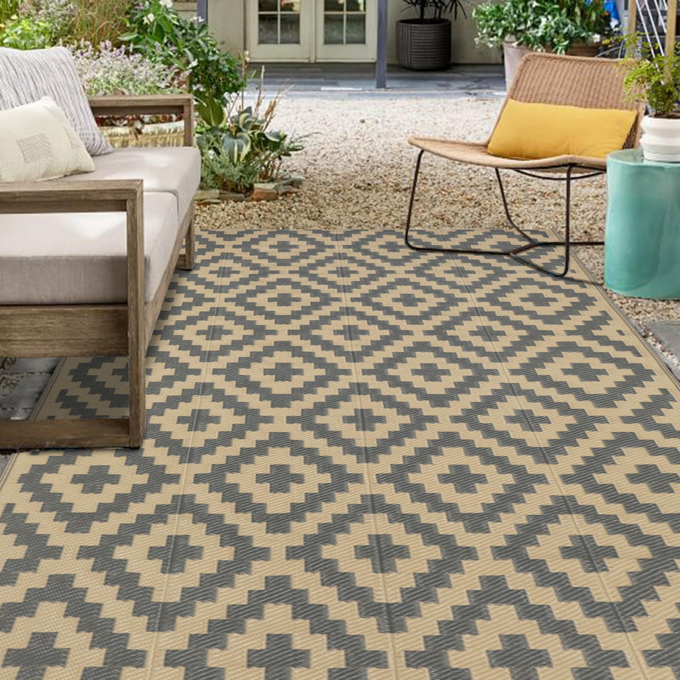 SAND MINE Reversible Mats outdoor rug grey and tan, 5x8, for stylish patio setup