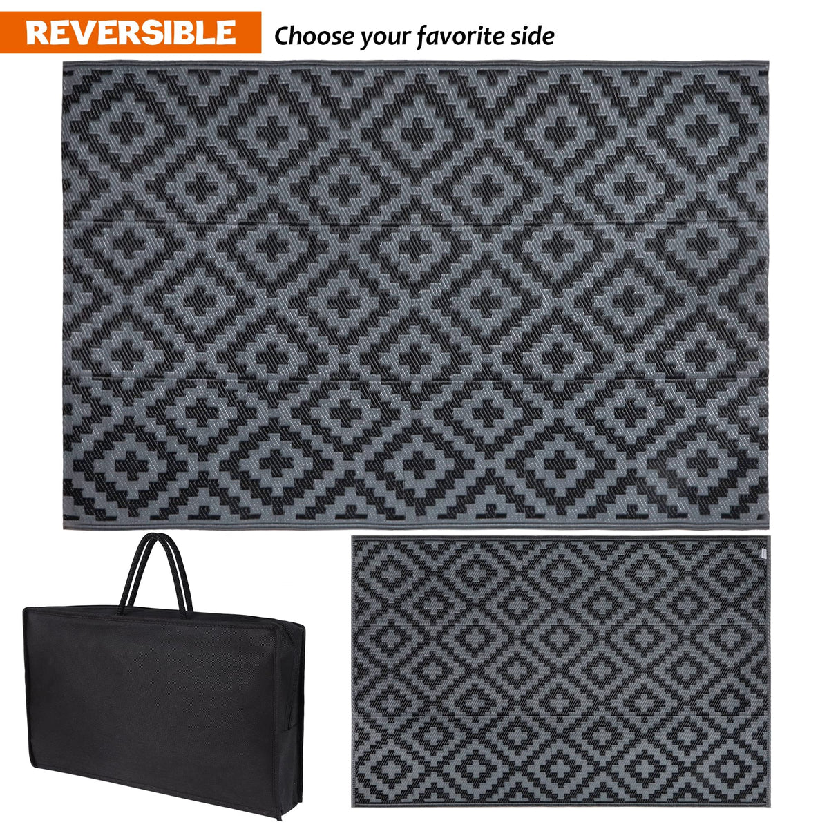 SAND MINE reversible outdoor rug shown on deck for versatile decor