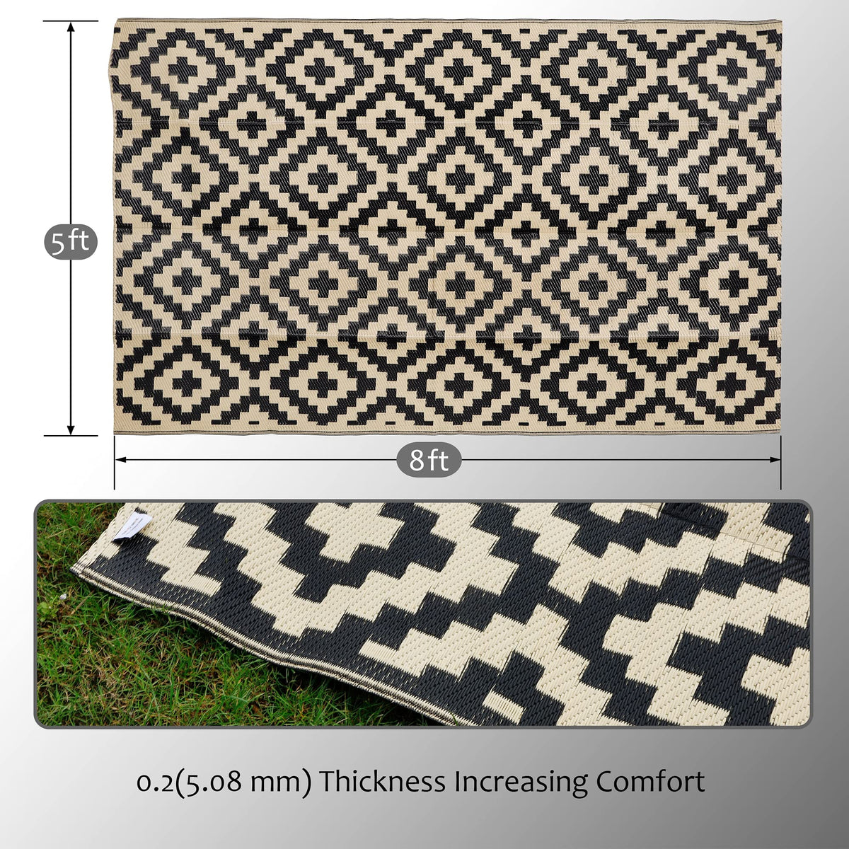SAND MINE reversible outdoor rug placed on the beach for color versatility