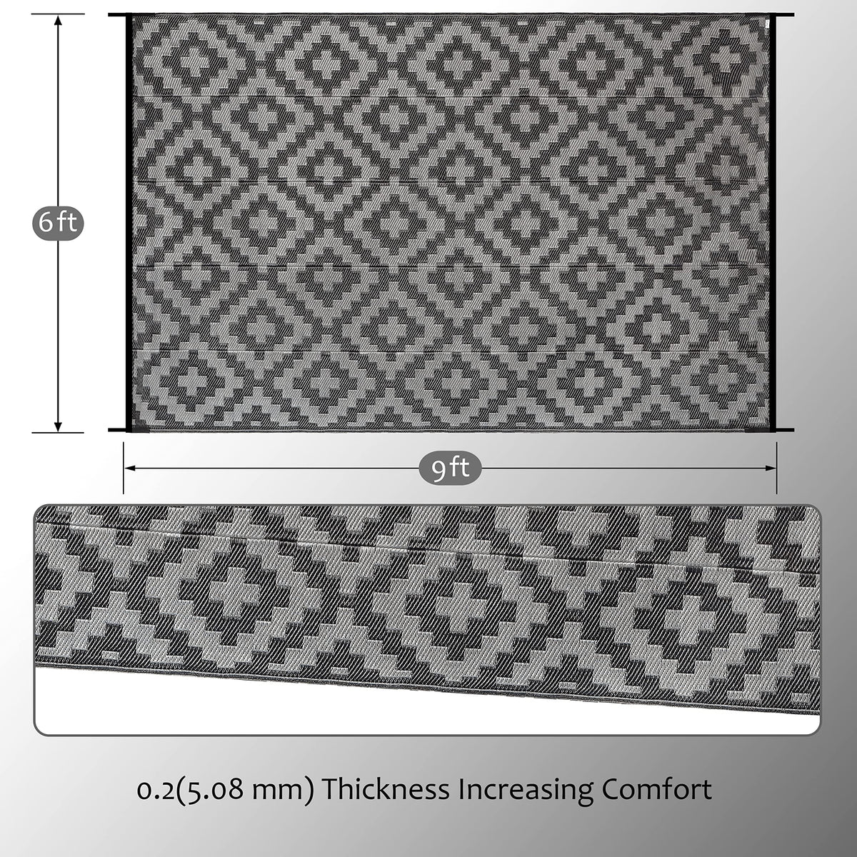 SAND MINE reversible outdoor rug folded for travel and camping convenience.