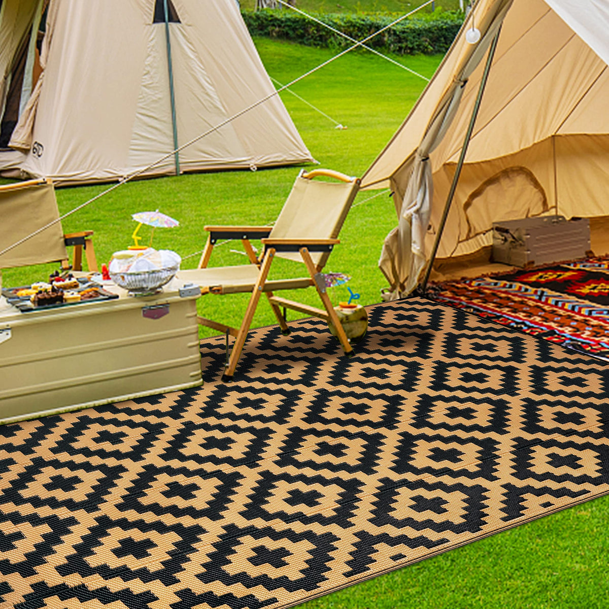 SAND MINE RV and beach rug prepared for camping trips.