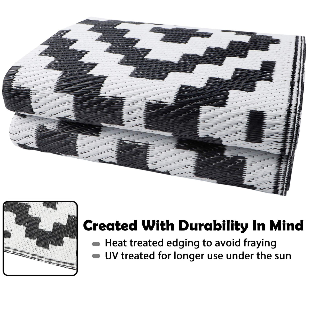 SAND MINE UV-stabilized outdoor rug protecting surfaces from sun fade.
