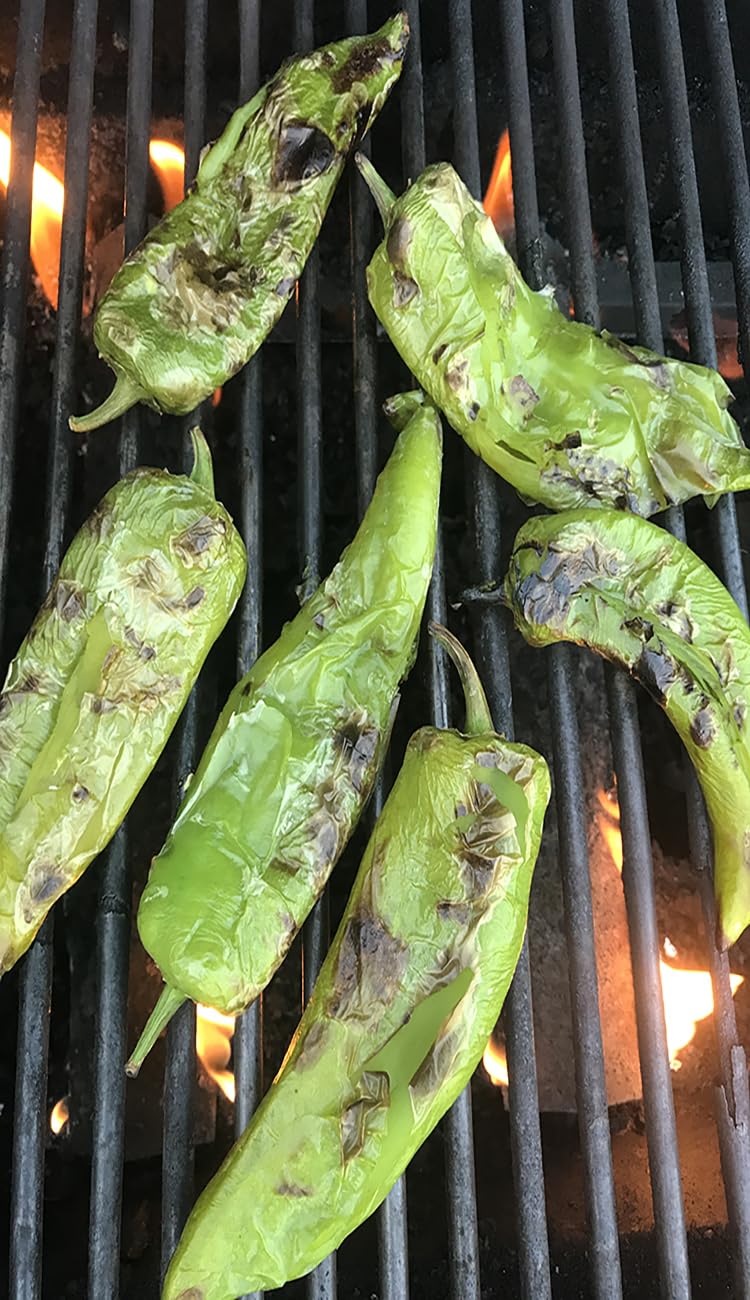 Sandia Seed Hatch Green Medium Big Jim pods after roast-ready for peeling.