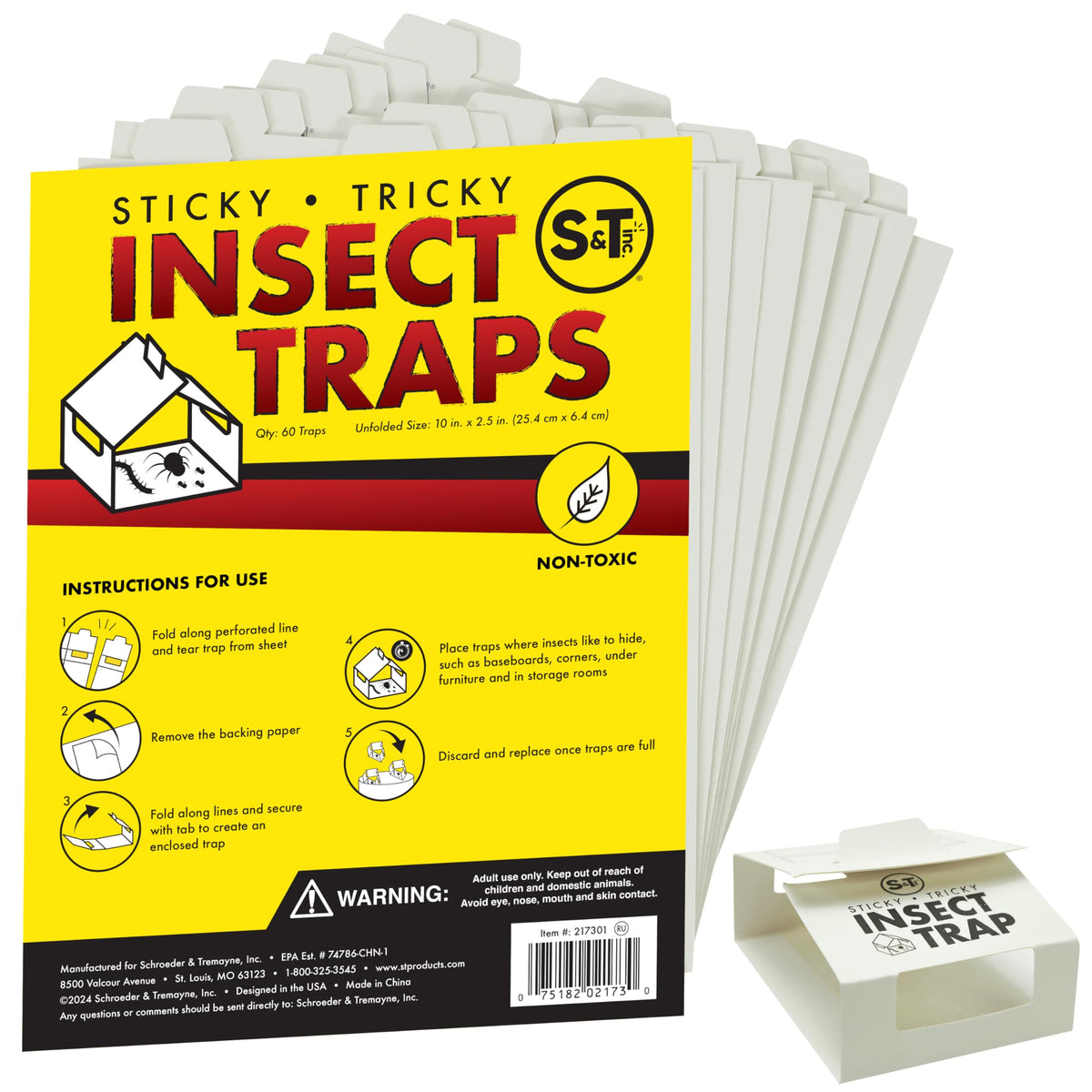 S&T INC. baseboard insect traps capture pests with a non-toxic glue surface.