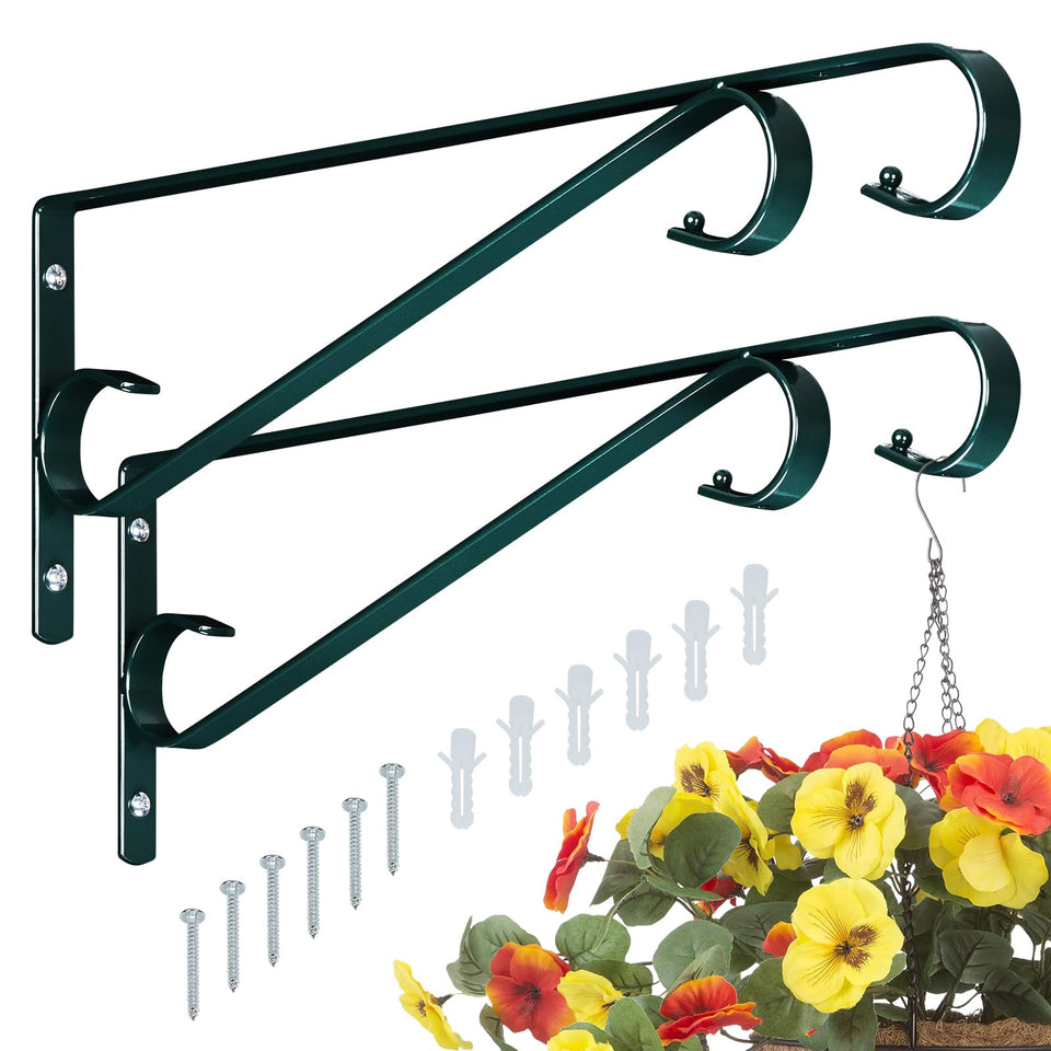Sanduby plant hanger on wall bracket, 15.5-inch reach, ideal for outdoor décor and garden planters.