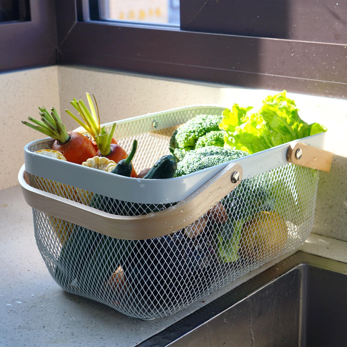 SANHSEHOME compact basket fits shelves for quick access and storage