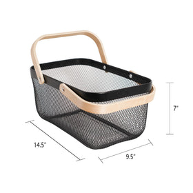 SANHSEHOME basket with wooden handles shown from a side view, comfortable grip