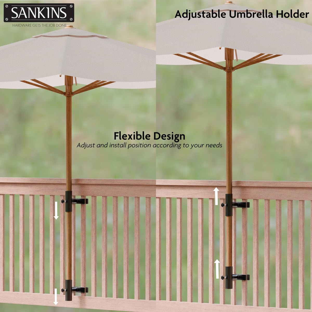 SANKINS adjustable height umbrella mount lets you tailor sun protection precisely.