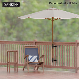 SANKINS space-saving rail clamp umbrella holder fits compact patios.