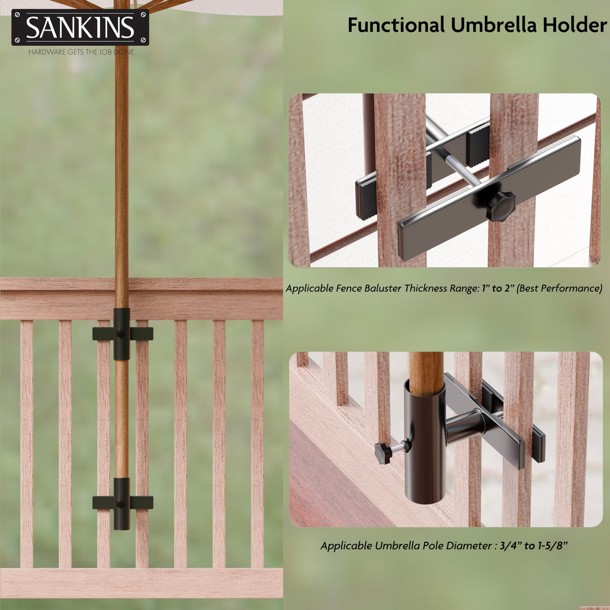 SANKINS sturdy rail base with rubber pads resists rust and protects surfaces.