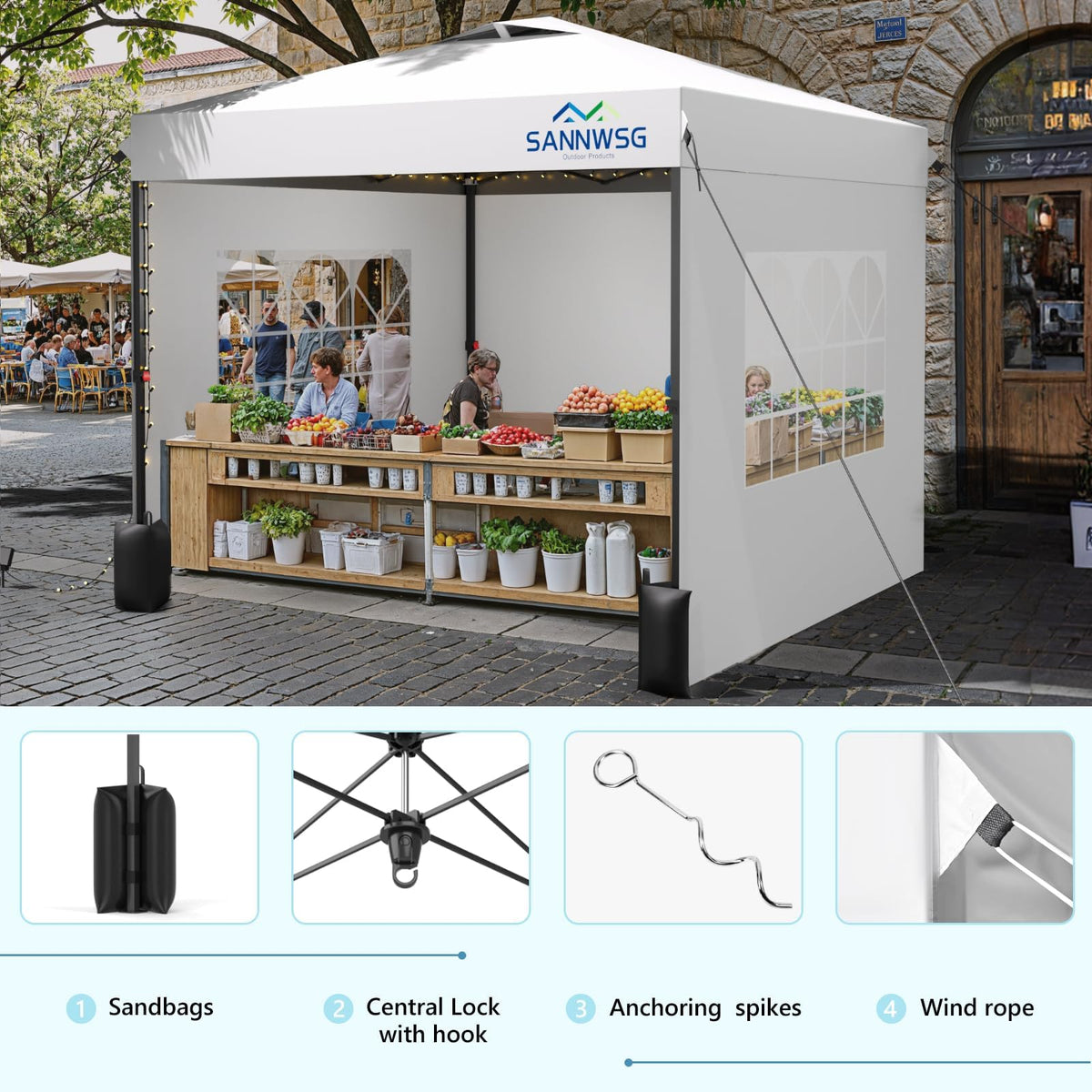 Sannwsg canopy stability with wind ropes and sandbags