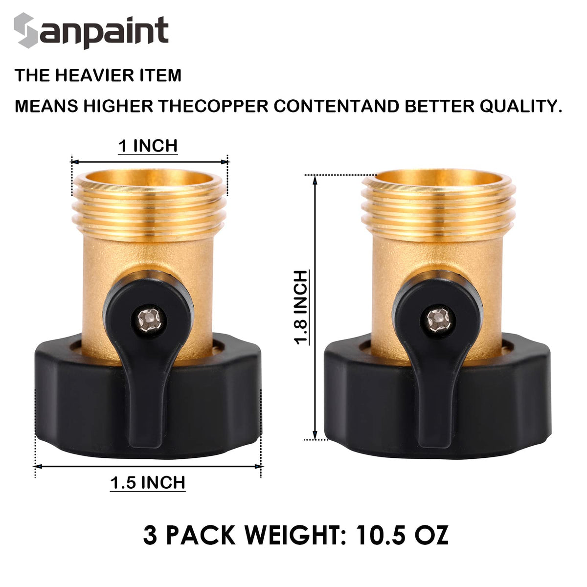 Sanpaint 3/4 inch valve connection for smooth hose attachment.