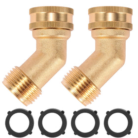 Sanpaint 45-degree garden hose elbow close-up with brass build for lasting outdoor connections.