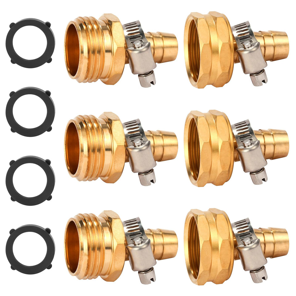 Sanpaint brass garden hose connector kit assembled for seamless outdoor repairs.