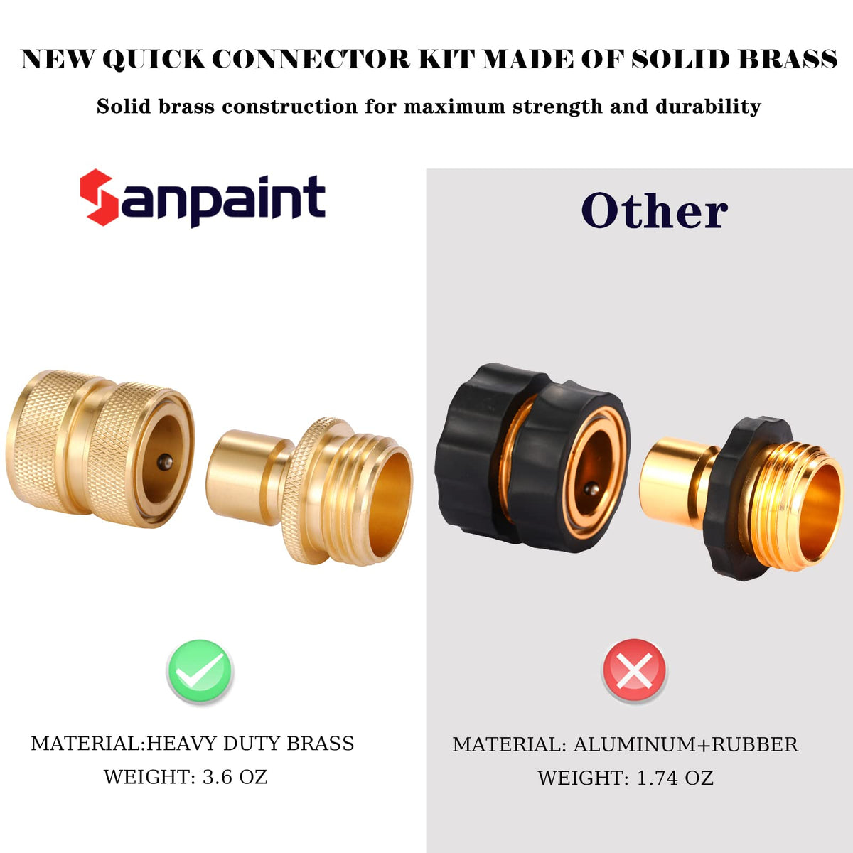 Sanpaint brass garden hose fitting heavy-duty construction for lasting use.