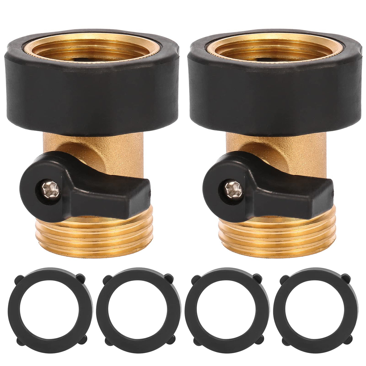 Sanpaint brass garden hose valve closeup showing durable construction for watering control.