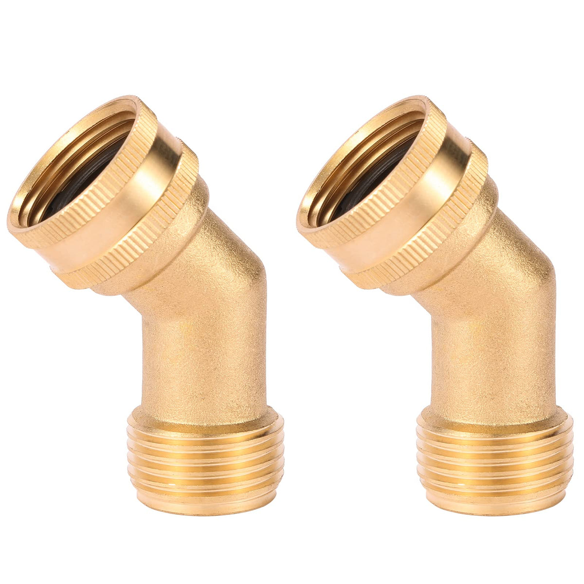 Close-up of solid brass construction highlights durability for RV, garden, and pressure washer use.