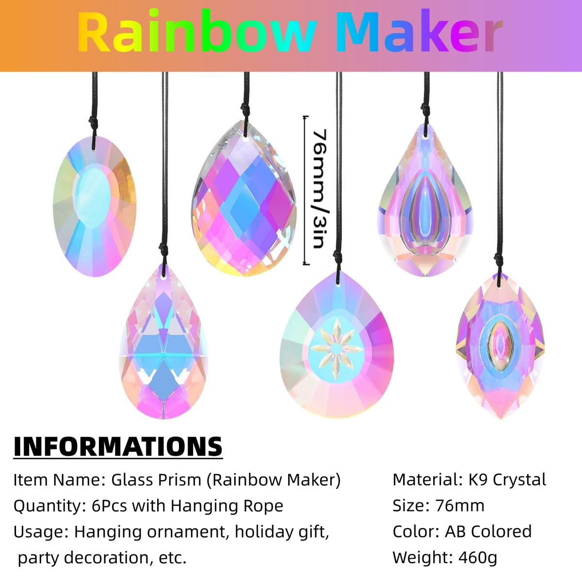 SANPLMG AB-coated crystal prisms add sparkle and color to indoor spaces.