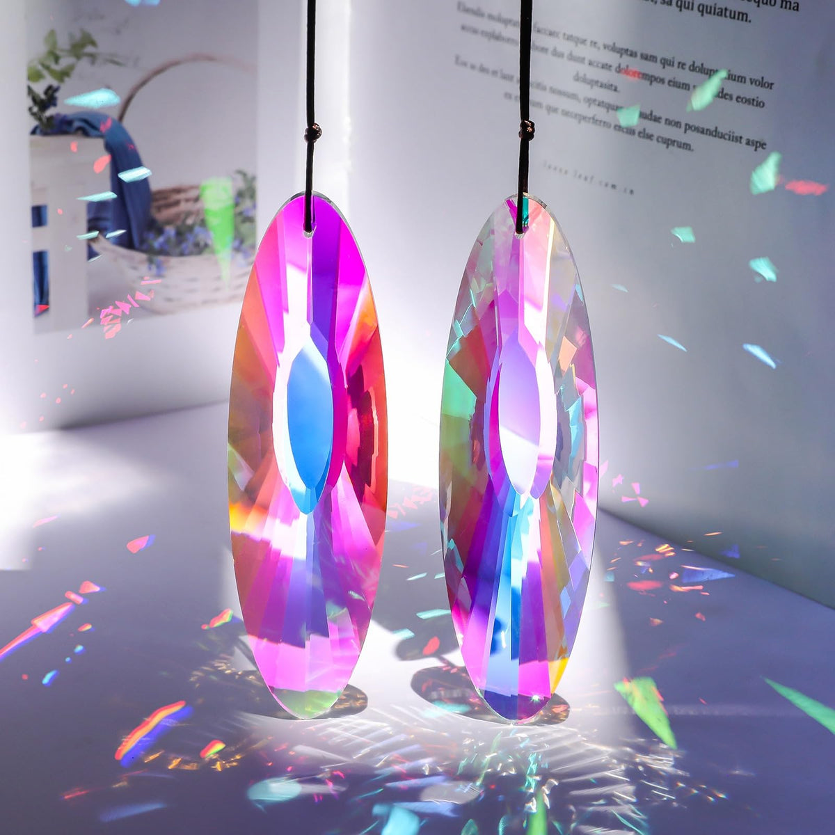 SANPLMG Multi-faceted prisms scatter light into vibrant room-wide rainbows.