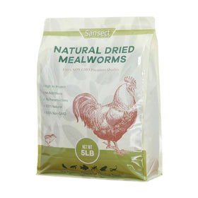 SANSECT dried mealworms 5lb bag for convenient poultry feeding and storage