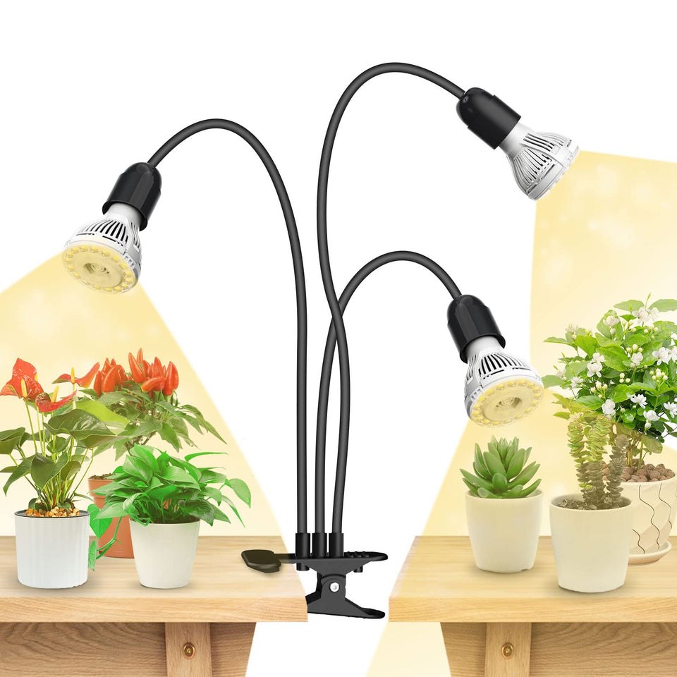 SANSI 3-head gooseneck LED grow light boosts seedling growth with energy efficiency.